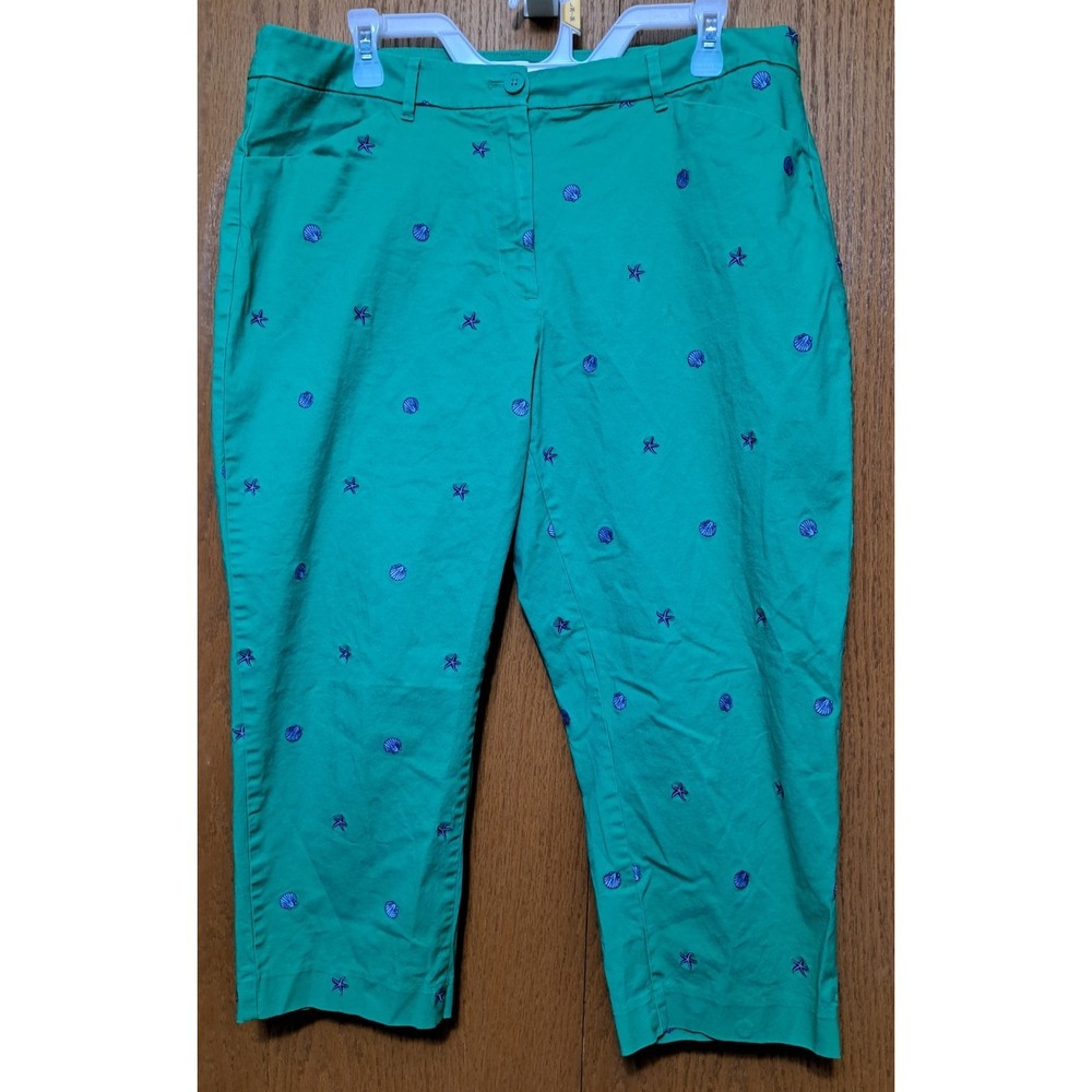 Talbots Women's Cotton Stretch Embroidered Elastic Waist Cropped Ankle Pants 16W